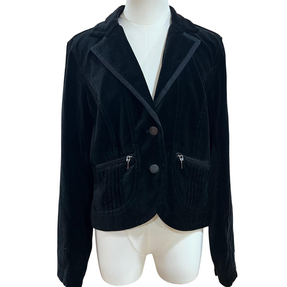 DKNY Black Velvet Cropped Blazer Jacket Y2K Dark Academia M